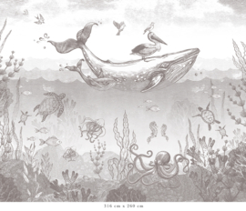 Whale World Wallpaper | Pencil Grey