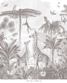 Giraffe & Klammeraffen Tapete | Bleistift Grau