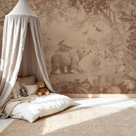 Bosdieren behang | vintage bruin