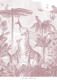 Giraffe & Spider Monkeys Wallpaper | Antique Pink