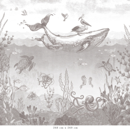 Whale World Wallpaper | Pencil Grey