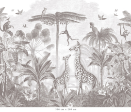 Giraffe & Klammeraffen Tapete | Bleistift Grau