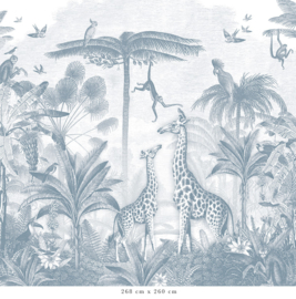 Giraffe & Spider Monkeys Wallpaper | Blue