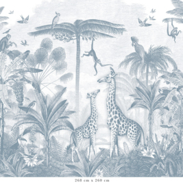 Giraf & slingeraapjes behang | blauw