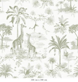 Giraf & slingeraapjes patroonbehang | groen