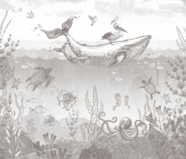 Tweedekansje | Walviswereld behang | potloodgrijs - 292b x 250h cm