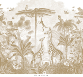 Giraf & slingeraapjes behang | mosterd
