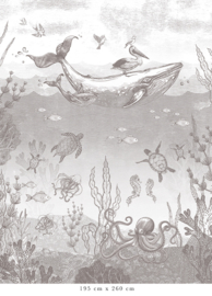 Whale World Wallpaper | Pencil Grey