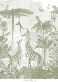 Giraf & slingeraapjes behang | groen