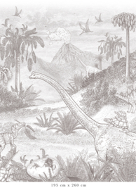 Tweedekansje | Jurassic world behang | potloodgrijs - 195b x 260h cm