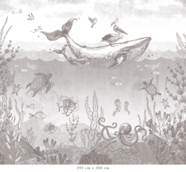 Whale World Wallpaper | Pencil Grey