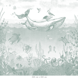 Walviswereld behang | zeegroen