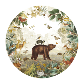 Tweedekansje | Bosdieren collage behangcirkel - 237,5 cm doorsnede