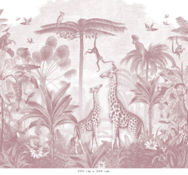 Giraffe & Spider Monkeys Wallpaper | Antique Pink