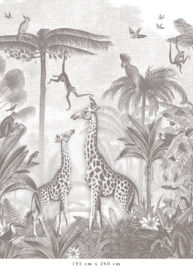 Giraffe & Klammeraffen Tapete | Bleistift Grau