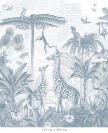 Giraffe & Klammeraffen Tapete | Blau