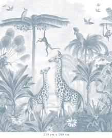 Giraffe & Spider Monkeys Wallpaper | Blue