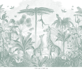 Giraffe & Spider Monkeys Wallpaper | Sea Green