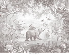 Bosdieren behang | potloodgrijs voor Sofie - 409b x 329h cm