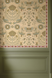 Behangrand Ruit | steenrood, oudroze & botergeel