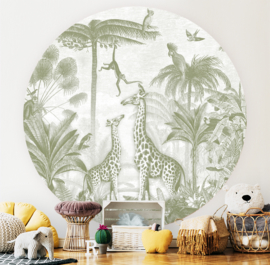 Giraffe and Spider Monkeys - Wallpaper Circle - selection of 8 colours
