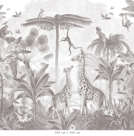 Giraffe & Klammeraffen Tapete | Bleistift Grau