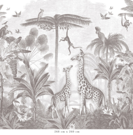 Giraffe & Spider Monkeys Wallpaper | Pencil Grey