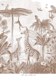 Giraf & slingeraapjes behang | bruin