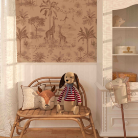 Giraf & slingeraapjes patroonbehang | vintage bruin