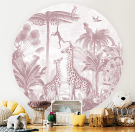 Giraffe and Spider Monkeys - Wallpaper Circle - selection of 8 colours