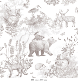 Pattern Forest Animals Wallpaper | Pencil Grey