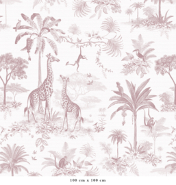 Giraf & slingeraapjes patroonbehang | oudroze