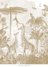 Giraf & slingeraapjes behang | mosterd