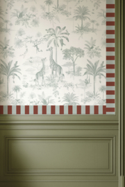 Behangrand Streep | zeegroen & steenrood