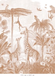 Giraf & slingeraapjes terracotta voor Rhoda | 540b x 250h cm
