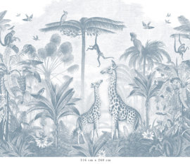 Giraffe & Spider Monkeys Wallpaper | Blue