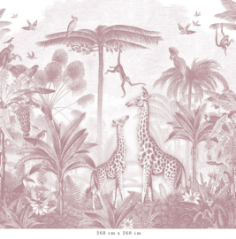 Giraffe & Spider Monkeys Wallpaper | Antique Pink