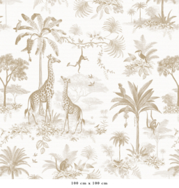 Giraf & slingeraapjes patroonbehang | mosterd