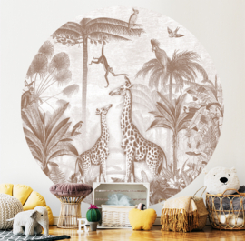 Giraffe and Spider Monkeys - Wallpaper Circle - selection of 8 colours