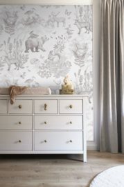 Pattern Forest Animals Wallpaper | Pencil Grey