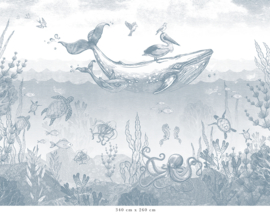Whale World Wallpaper - Blue