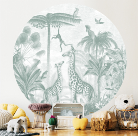 Giraffe and Spider Monkeys - Wallpaper Circle - selection of 8 colours