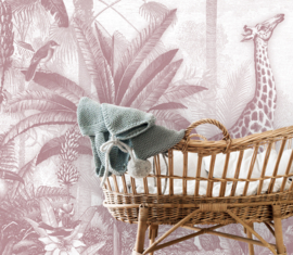 Giraffe & Spider Monkeys Wallpaper | Antique Pink