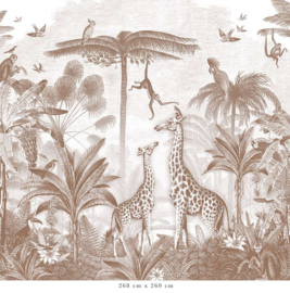 Giraffe & Spider Monkeys Wallpaper | Brown