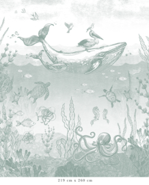 Whale World Wallpaper - Sea Green