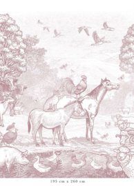 Farm Animals Wallpaper | Antique Pink