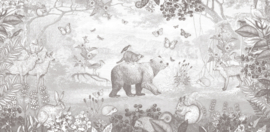Waldtiere Tapete Bleistift Grau - 363b x 178h cm - für Stephanie