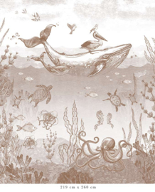 Tweedekansje | Walviswereld behang | bruin - 219b x 260h cm