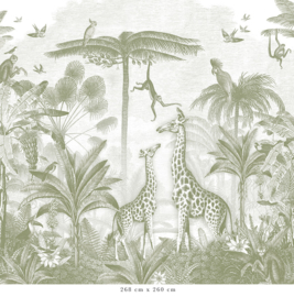 Giraffe & Spider Monkeys Wallpaper | Green