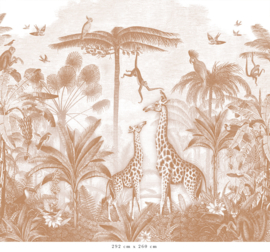 Giraf & slingeraapjes behang | terracotta